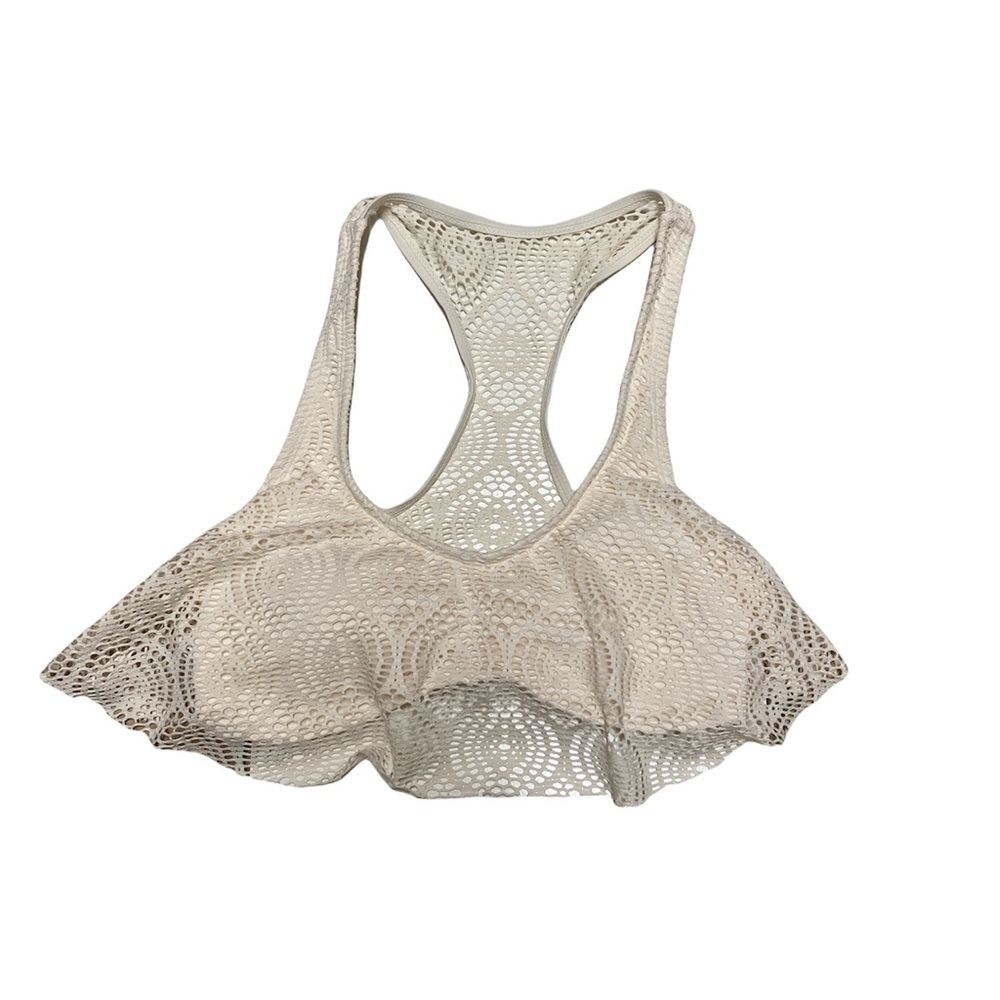 Forever 21 Bikini Top Women’s M Beige Eyelet Racerback Swimwear Flowy Swimsuit
